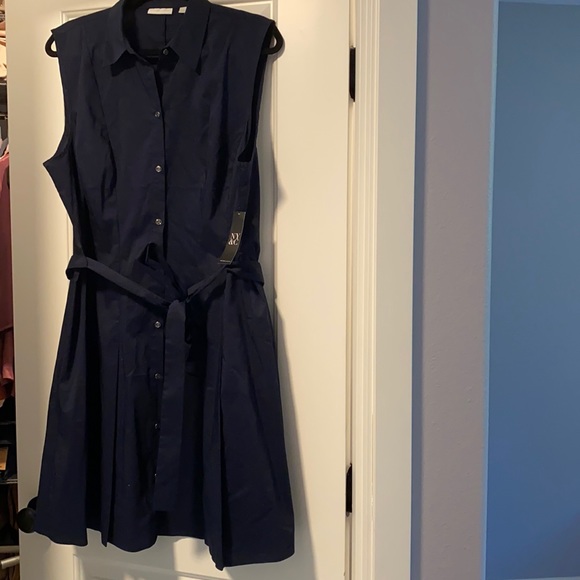 Navy blue sleeveless shirt dress - Picture 1 of 3